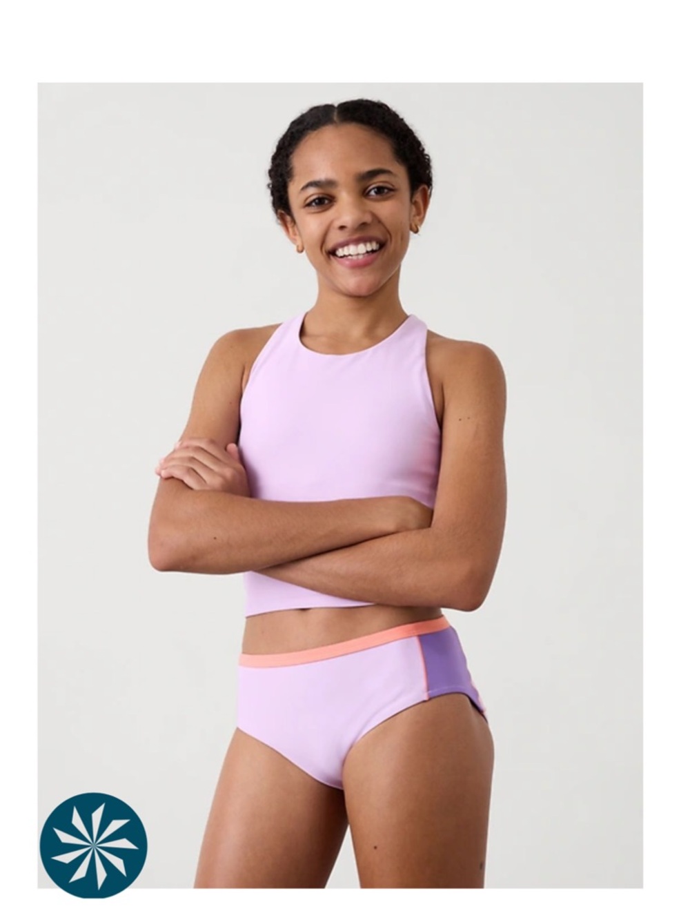 Athleta Girls Reversible 2 Piece Bathing Suit Size XL/14 Taro/Aster Purple